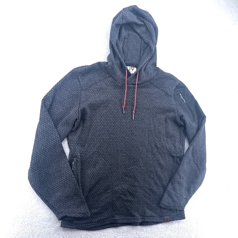 LIV Outdoor Mens Hoodie M Gray Textured Honeycomb Knit Utility Pocket Pullover